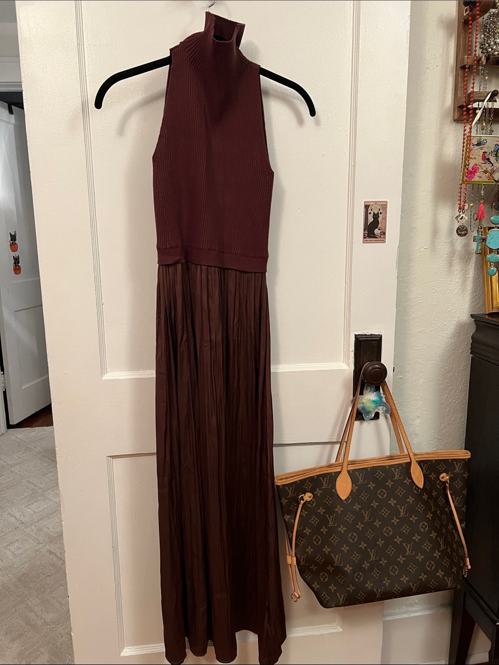 Anthropologie Ribbed Mock-Neck Maxi Dress in Deep Brown